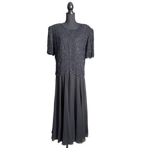 Vintage 80's Brilliante by J.A. Women's Black Beaded Formal Gown Size 1X